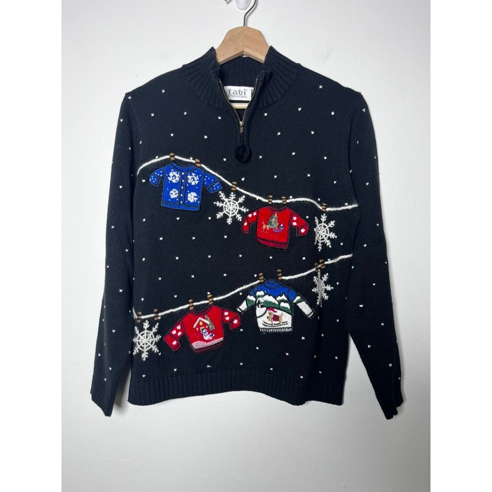 Tabi International Vtg Zip Up‎ Cardigan Christmas Sweater Snowflakes size small